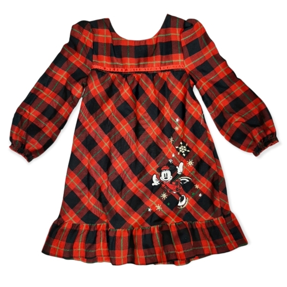 The Disney Store Girls Plaid Minnie Mouse Holiday Nightgown Sleepwear Size 4